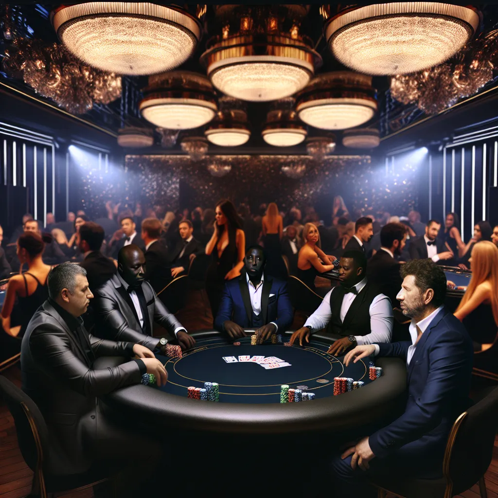 Nocna scena eventu firmowego Moventertain Club przy stole pokerowym