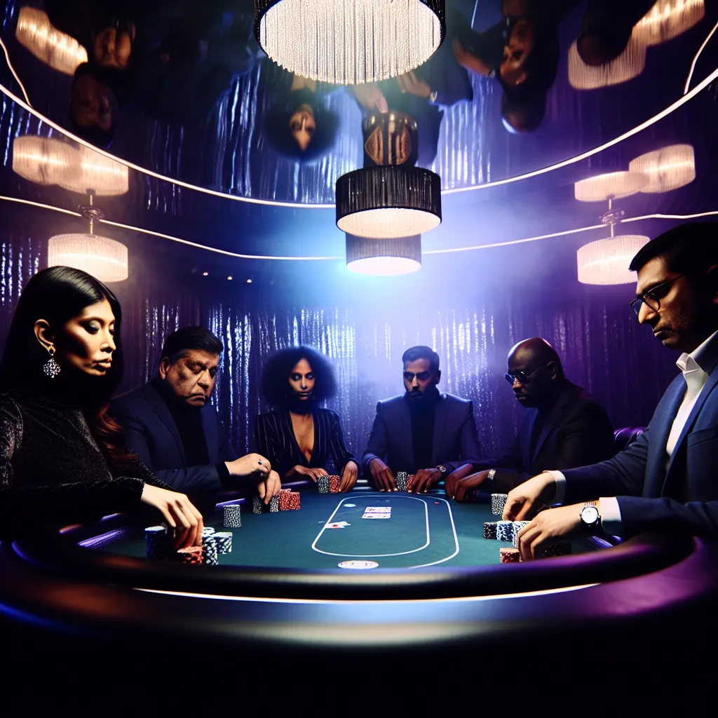 Stylowy wieczór pokerowy Moventertain Club z eleganckimi stołami i oświetleniem